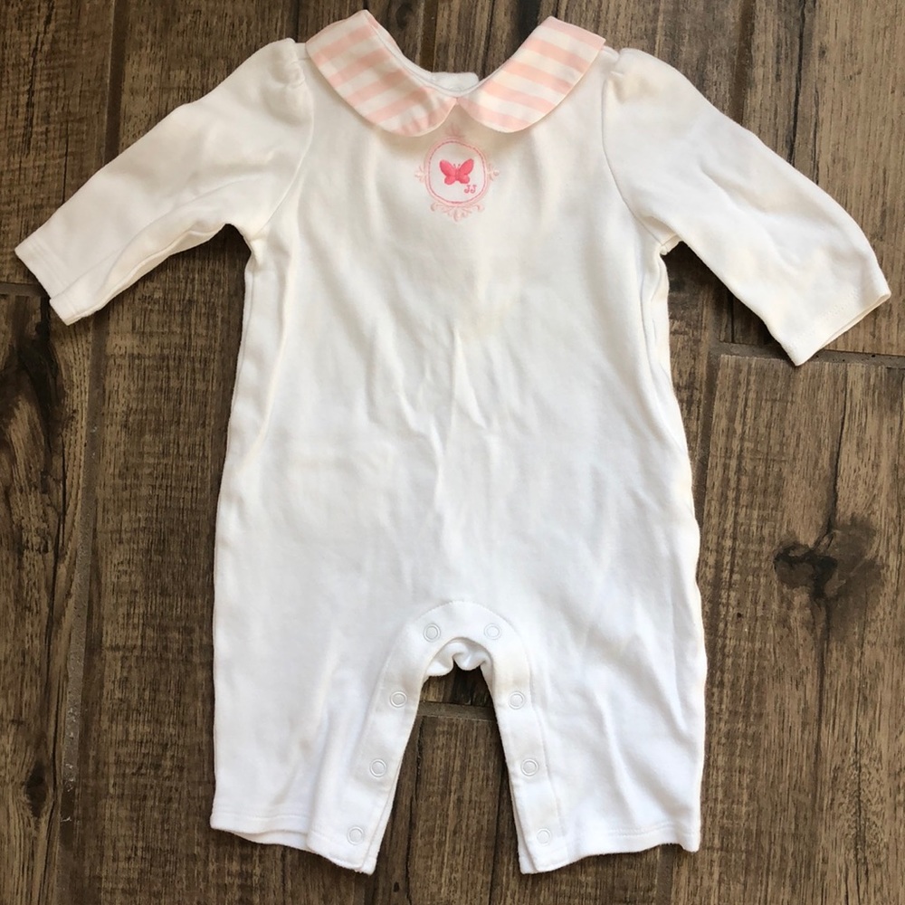 Janie and Jack white outfit with pink detail.